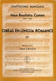 Compositores Valencianos. Juan Bautista Comes 158. Obras en lengua romance IV