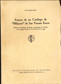 Ensayo de un Catálogo de "Milacres" de San Vicente Ferrer