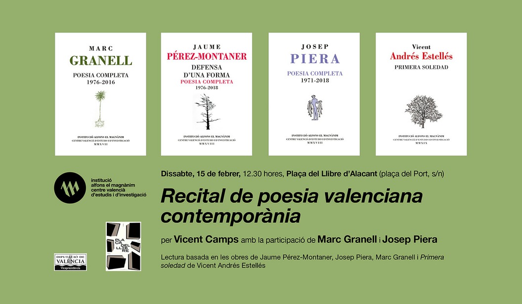 Vicent Camps recitará la "Poesia valenciana contemporània" en la Plaça del Llibre de Alicante