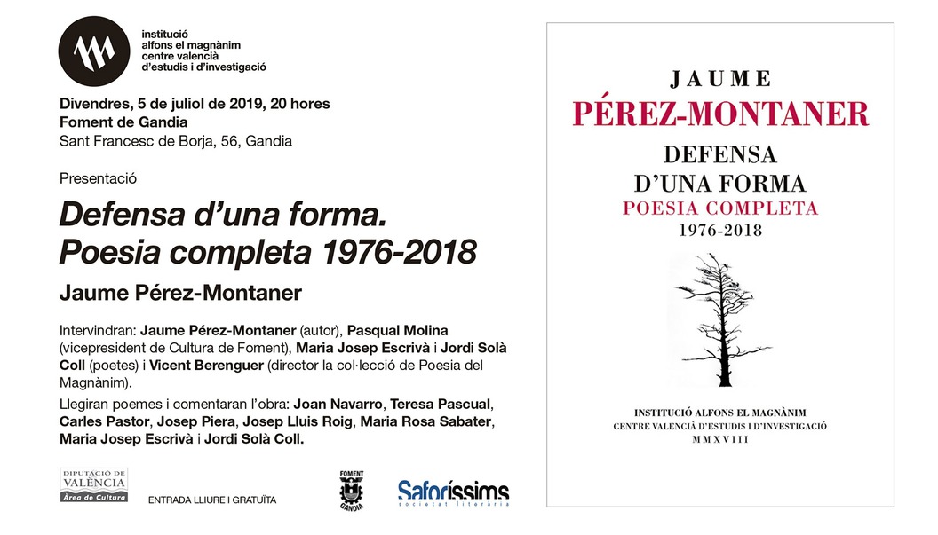 La poesia completa de Pérez-Montaner se presenta en Gandia