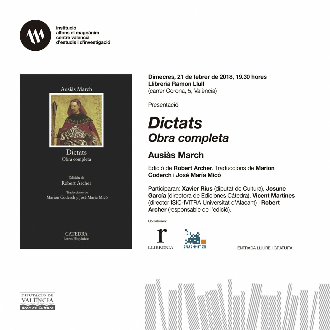 Ediciones Cátedra y el Magnànim publican "Dictats. Obra completa" de Ausiàs March