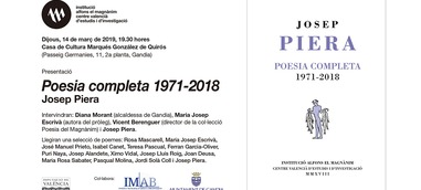 El Magnànim publica la poesia completa de Josep Piera
