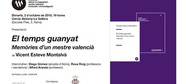 El Magnànim presenta a Alzira "El temps guanyat. Memòries d'un mestre valencià"