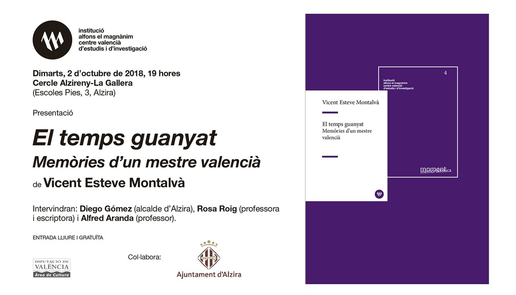 El Magnànim presenta en Alzira "El temps guanyat. Memòries d'un mestre valencià"