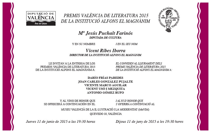 Acte d'entrega dels Premis de Literatura València 2015 de la IAM