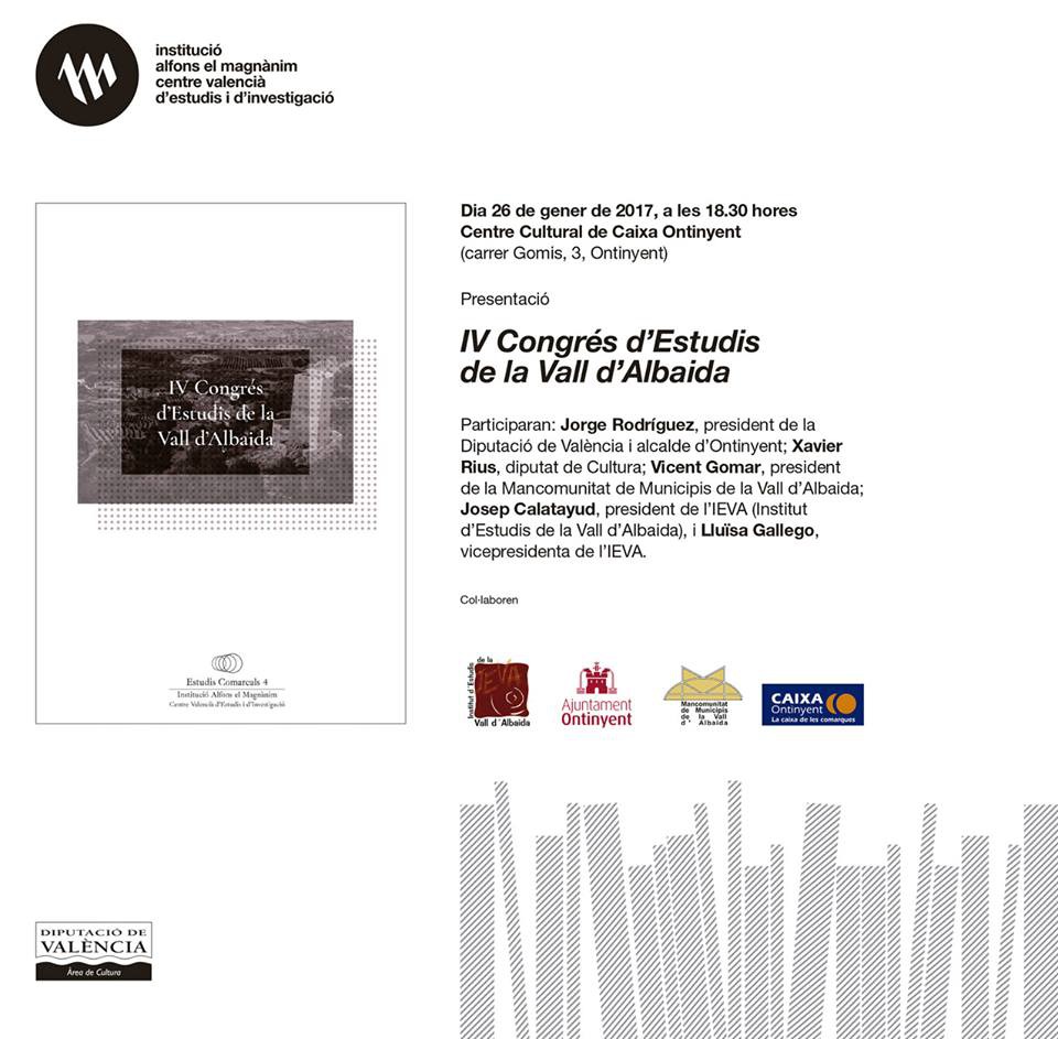 L'Institut d'Estudis de la Vall d'Albaida presenta les actes del IV Congrés Comarcal