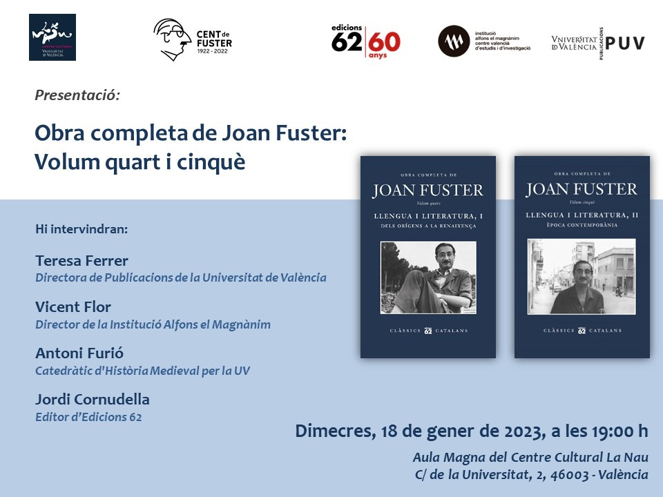 Presentació: Obra completa de Joan Fuster, «Llengua i literatura» I i II(4t i 5t volum) a València