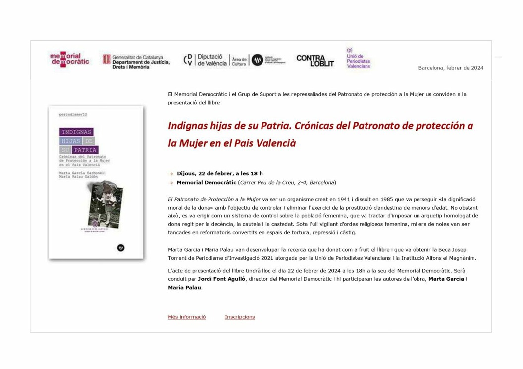 Presentació: Indignas hijas de su Patria