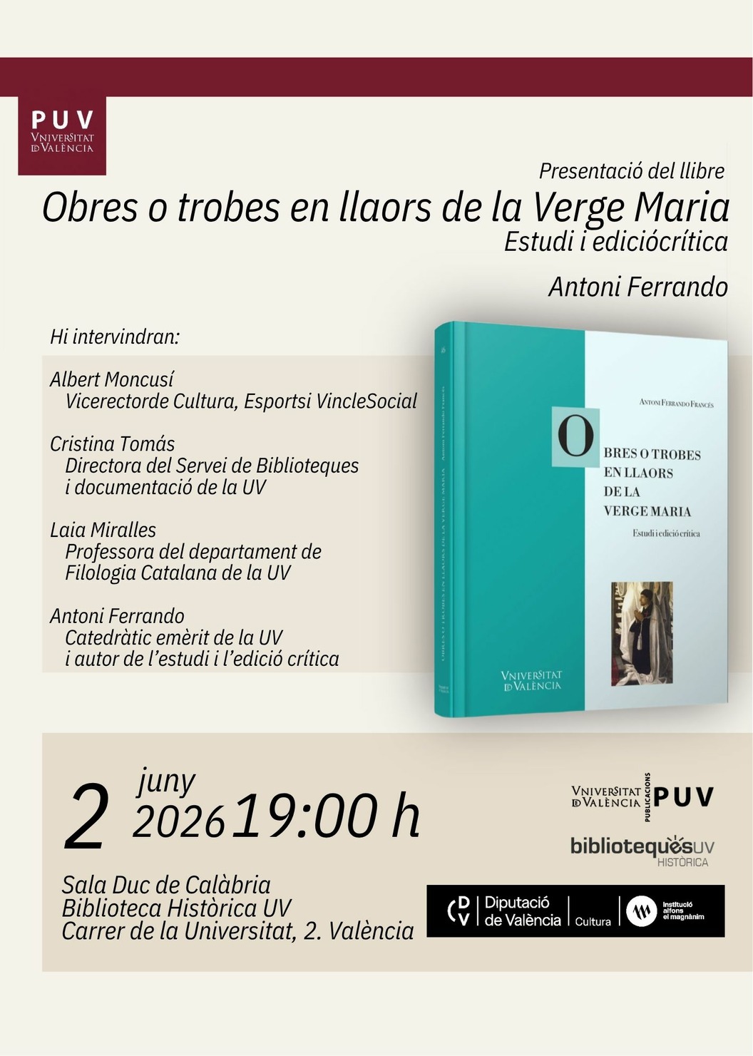 Presentació - Obres o trobes en llaors de la Verge Maria (València, 1474)