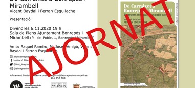 S'ajorna la presentació del llibre De Carraixet a Bonrepòs i Mirambell