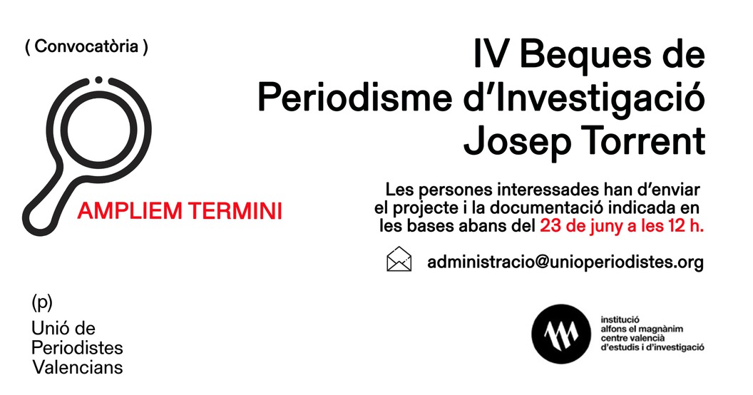 Se cierra la 4ª convocatoria de 2 becas de periodismo de investigación Josep Torrent