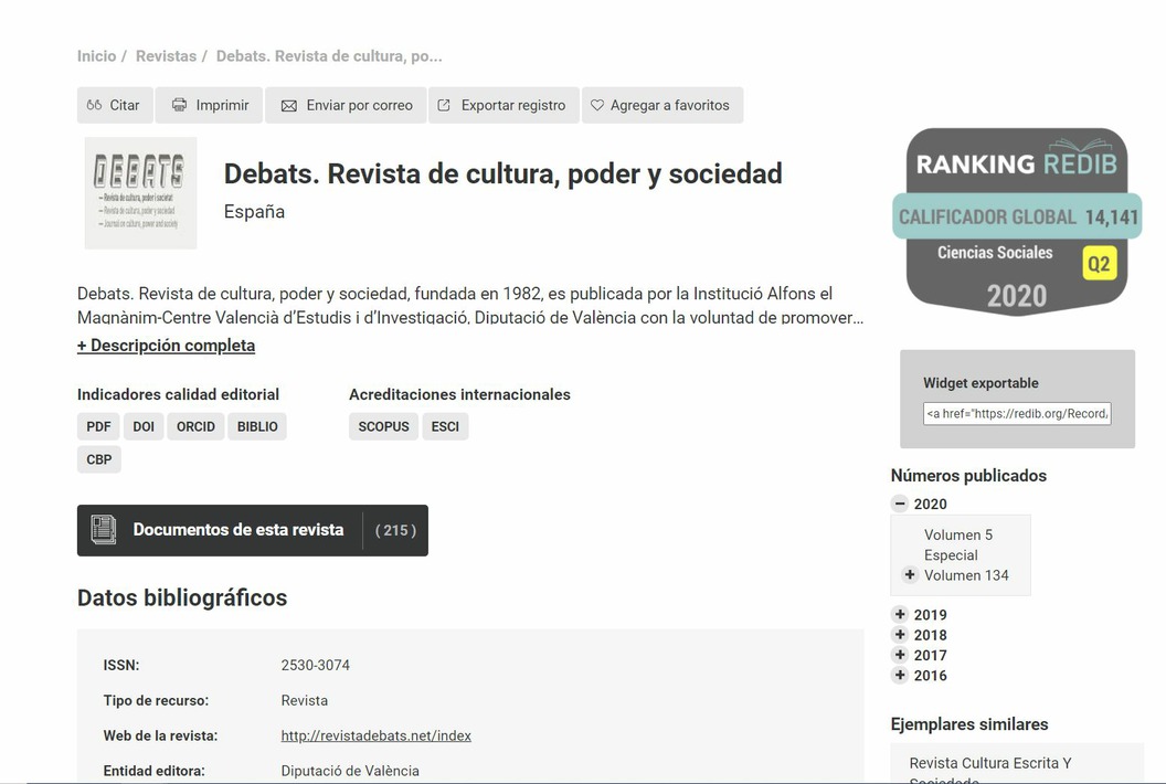 Debats en el Q2 en Ciencias Sociales del Ranking REDIB