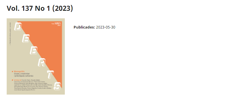 Nou número de la Revista Debats ​en format digital, Ciutat, creativitat i pràctiques culturals.